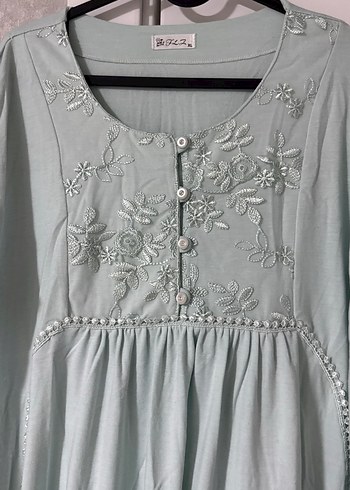 Nakışlı Uzun Turkuaz hamile Elbise - Görsel 2