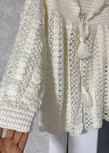 Bohem Tarz Beyaz Örgü Hamile Hırka - Görsel 5