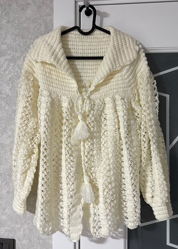 Bohem Tarz Beyaz Örgü Hamile Hırka - Görsel 6