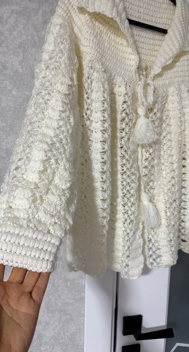 Bohem Tarz Beyaz Örgü Hamile Hırka - Görsel 5