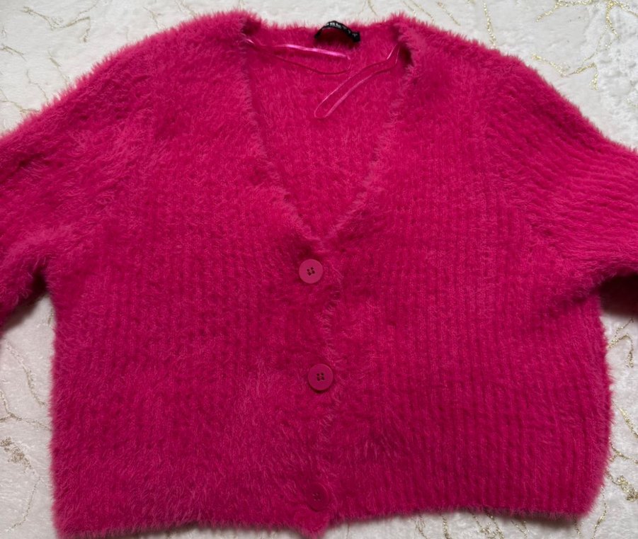 Pembe Mini Triko Kadın Hırka - Görsel 2