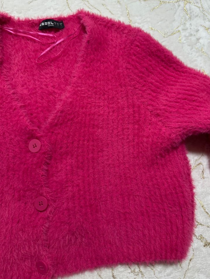 Pembe Mini Triko Kadın Hırka - Görsel 5