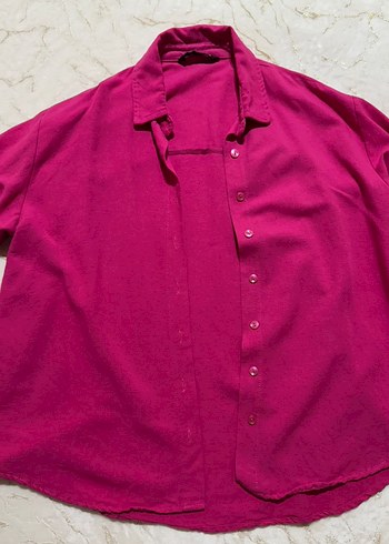 Düğmeli Pembe Keten Kadın Gömlek - Görsel 2