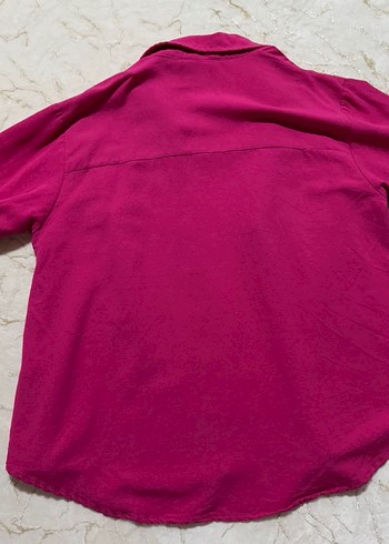 Düğmeli Pembe Keten Kadın Gömlek - Görsel 4