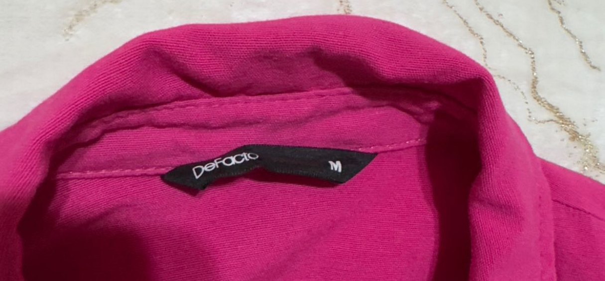 Düğmeli Pembe Keten Kadın Gömlek - Görsel 3