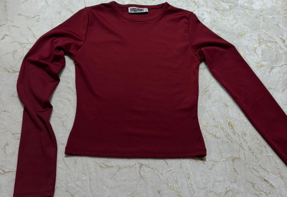 Bordo Uzun Kollu Basic Kadın Tişört - Görsel 2