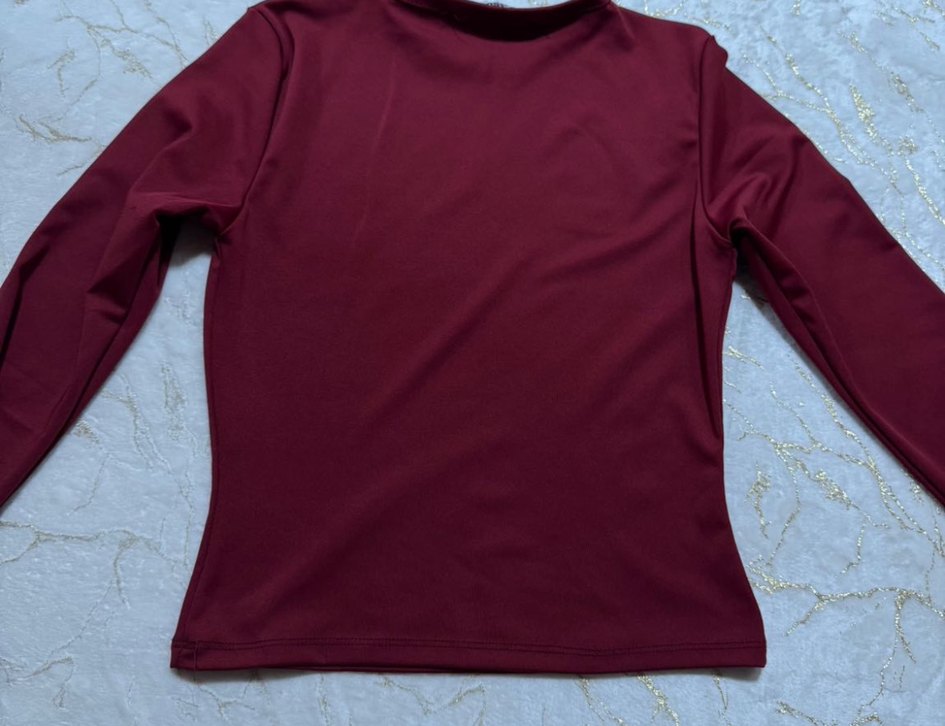 Bordo Uzun Kollu Basic Kadın Tişört - Görsel 4