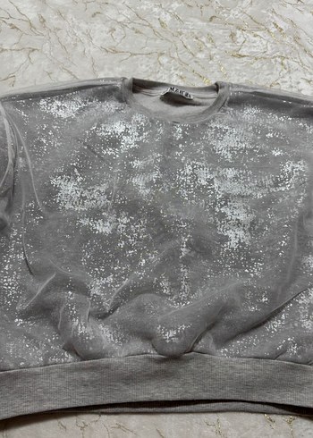 Gri Parlak Detaylı Kadın Sweatshirt - Görsel 4