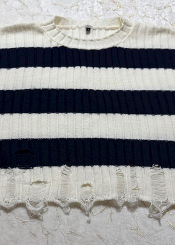 Kadın Çizgili Örgü Kazak - Görsel 4