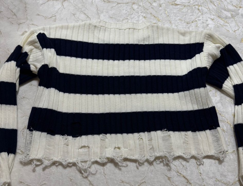 Kadın Çizgili Örgü Kazak - Görsel 5