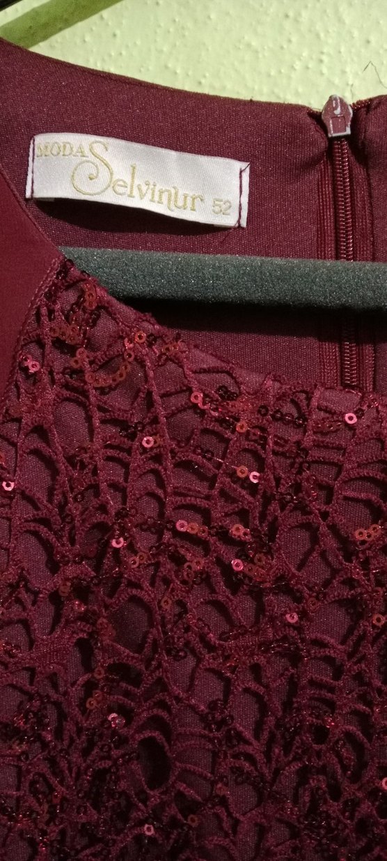 Bordo İşlemeli Uzun Kollu Kadın Elbise - Görsel 2