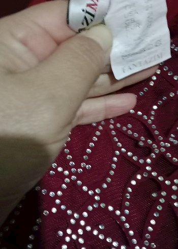 Bordo Uzun Kollu İşlemeli Abiye Elbise - Görsel 2