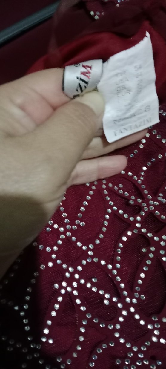 Bordo Uzun Kollu İşlemeli Abiye Elbise - Görsel 2