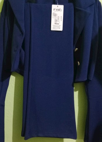 Düğmeli Lacivert Kadın Blazer Ceket ikili takım - Görsel 2