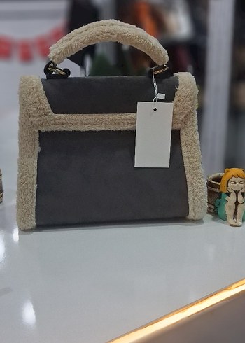 Gri Süet Kürklü Kadın Çanta - Görsel 2