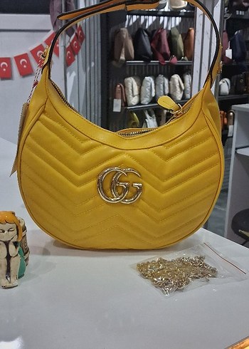 Sarı Deri Kadın Omuz Çantası - Görsel 2