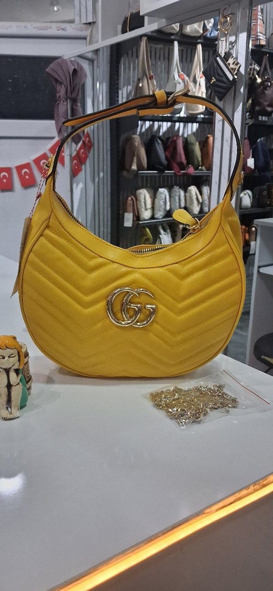 Sarı Deri Kadın Omuz Çantası - Görsel 2