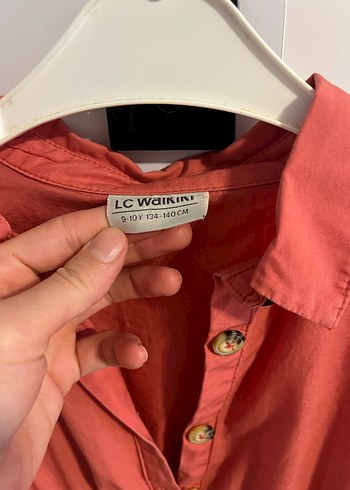 9/10 yaş Keten Kumaşlı Kırmızı Düğmeli Midi Elbise - Görsel 2