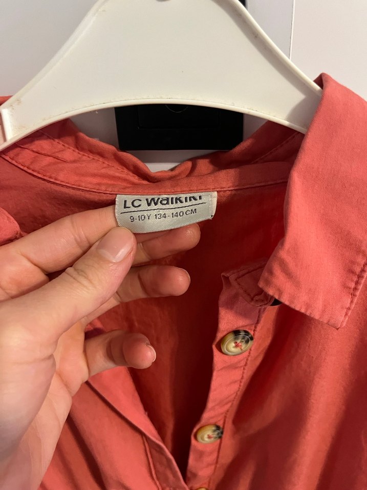 9/10 yaş Keten Kumaşlı Kırmızı Düğmeli Midi Elbise - Görsel 2