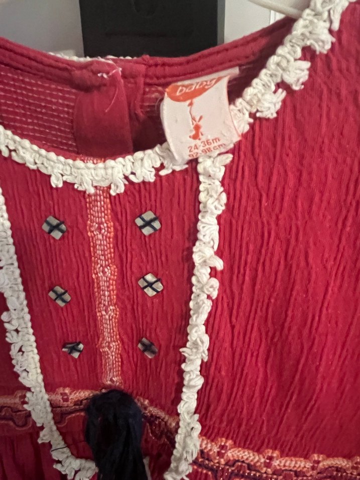 Bordo Nakışlı Bohem Kız Elbisesi - Görsel 2