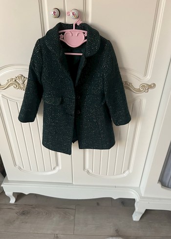 Kız Çocuk yeşil Düğmeli Yün Kaban - Görsel 2