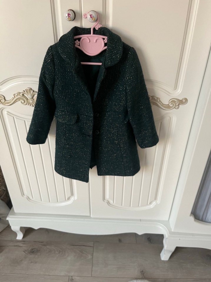 Kız Çocuk yeşil Düğmeli Yün Kaban - Görsel 2