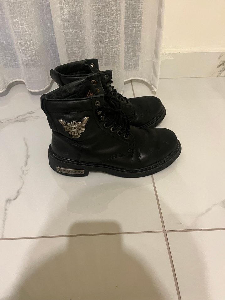 Siyah Deri Tokalı Biker erkek Bot - Görsel 4