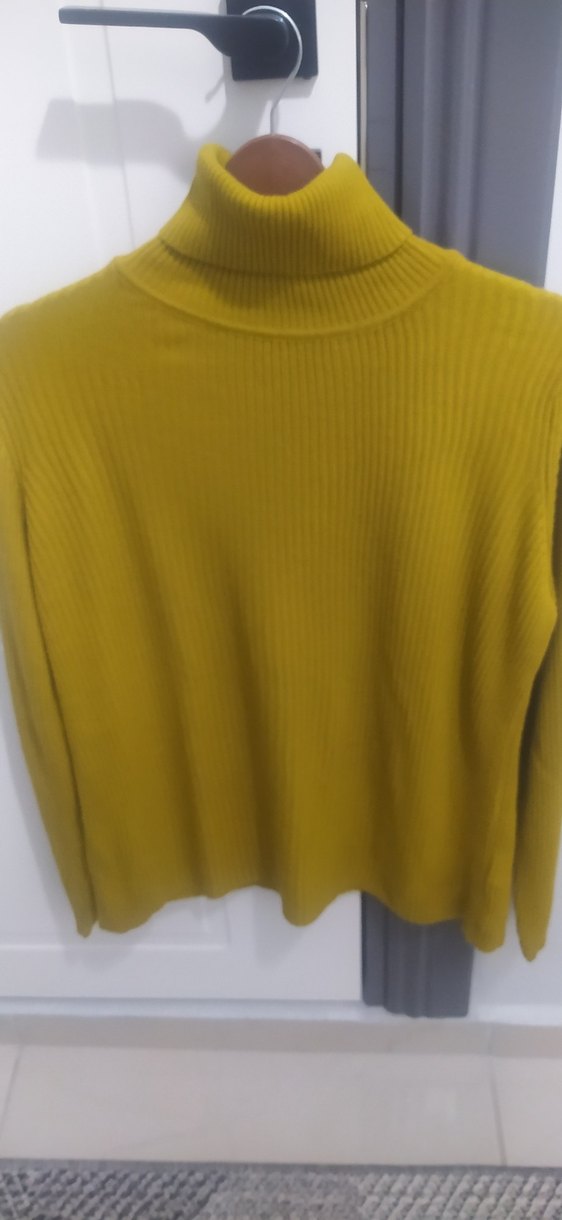 Sarı Kadın Balıkçı Yaka Örgü Kazak - Görsel 2