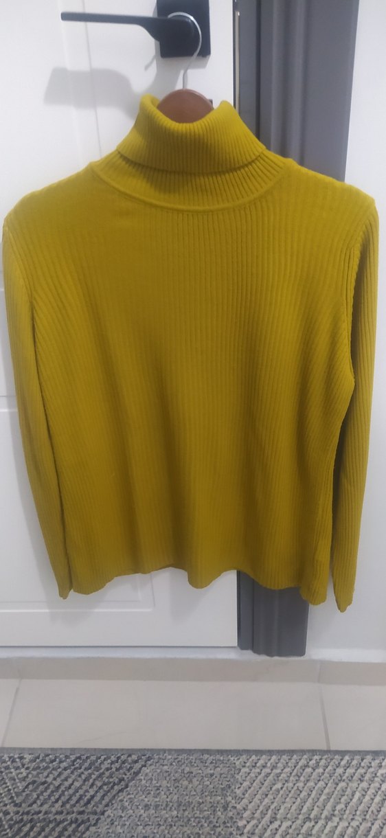 Sarı Kadın Balıkçı Yaka Örgü Kazak - Görsel 3