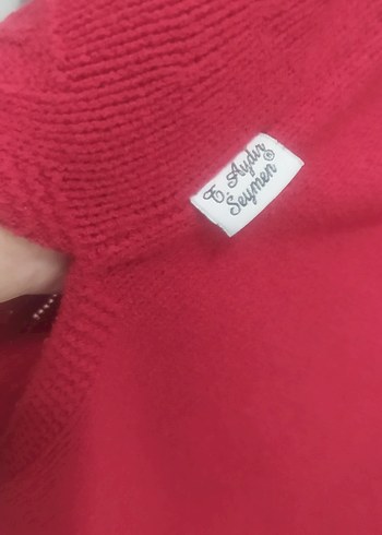 Kırmızı V Yakalı Örgü Kadın Kazak - Görsel 4