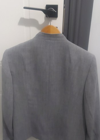 Gri Kadın Keten Blazer Ceket - Görsel 5