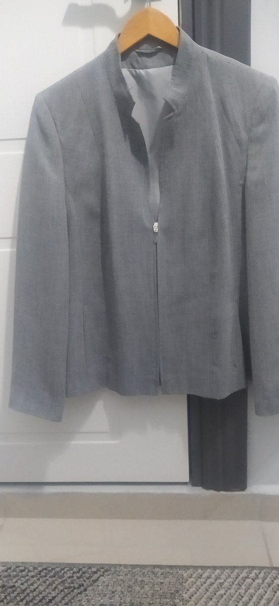 Gri Kadın Keten Blazer Ceket - Görsel 2