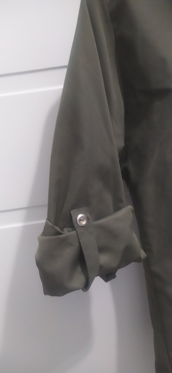 Haki renk Midi Kadın Ceket Fermuarlı - Görsel 4