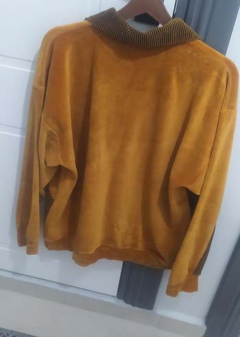 Kadın Kahverengi Kadife Fermuarlı Sweatshirt - Görsel 2