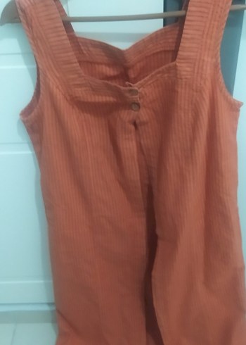 Turuncu  kendinden cozgilii Midi Kadın Elbise - Görsel 2