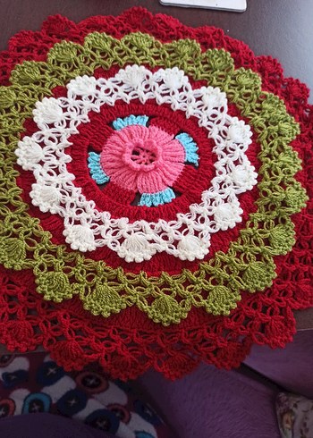 Sarı Beyaz Çiçekli Örgü lifler 4 adet - Görsel 2