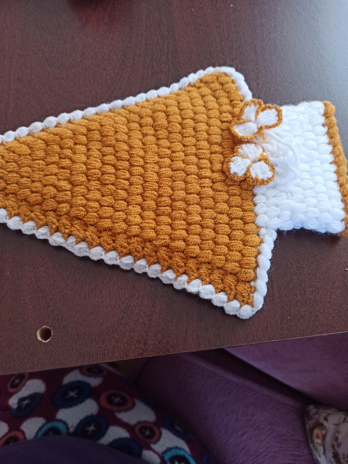 Sarı Beyaz Çiçekli Örgü lifler 4 adet - Görsel 5