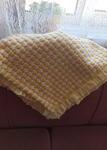 Pastel Sarı Örgü Bebek Battaniyesi - Görsel 2