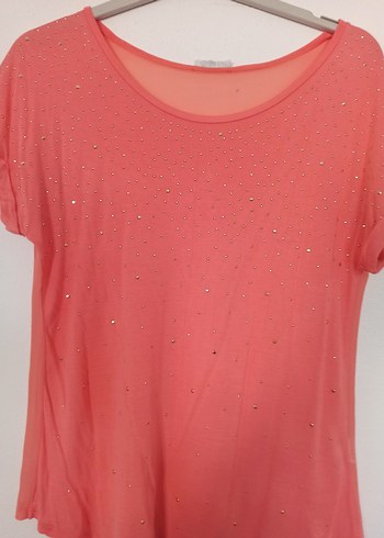 Pullu Pembe Tişört, Kısa Kollu, Rahat Kesim - Görsel 2