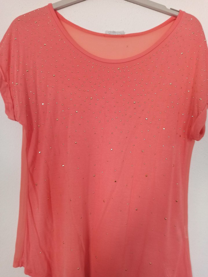 Pullu Pembe Tişört, Kısa Kollu, Rahat Kesim - Görsel 2