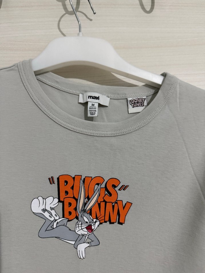 Gri Baskılı Kısa Kollu Kadın Tişört - Görsel 2