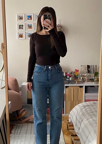 Mavi yüksek bel straight jean - Görsel 2