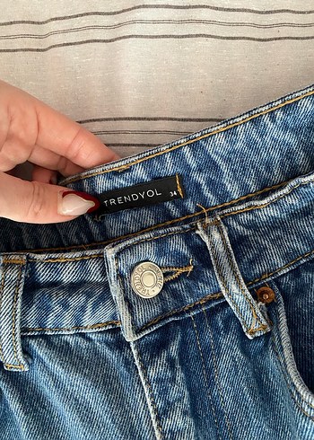 Mavi yüksek bel straight jean - Görsel 5