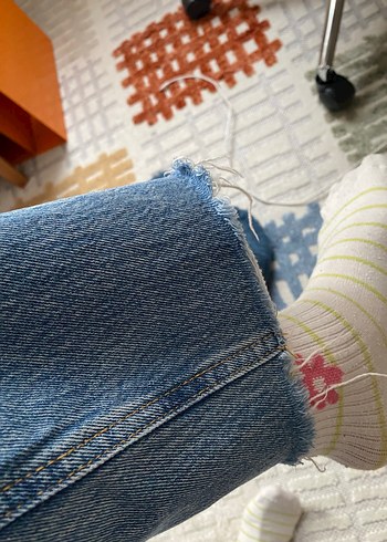 Mavi yüksek bel straight jean - Görsel 4