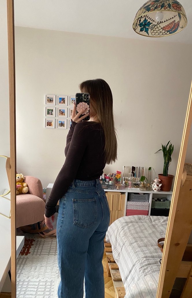 Mavi yüksek bel straight jean - Görsel 3