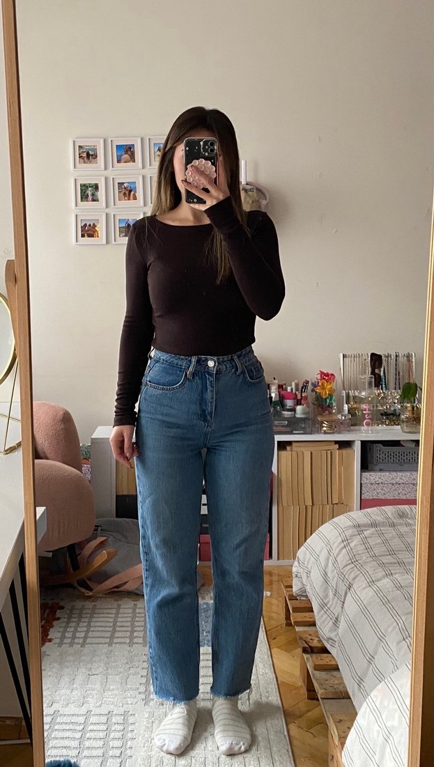 Mavi yüksek bel straight jean - Görsel 2