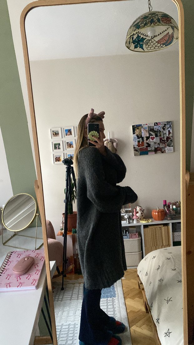 Gri uzun hırka - Görsel 2