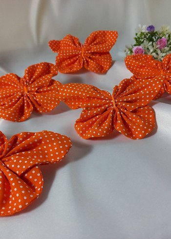 2li Turuncu Puantiyeli kelebek Desenli Fiyonk Toka - Görsel 2