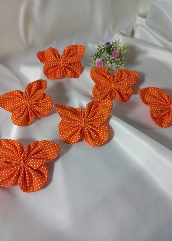 2li Turuncu Puantiyeli kelebek Desenli Fiyonk Toka - Görsel 4