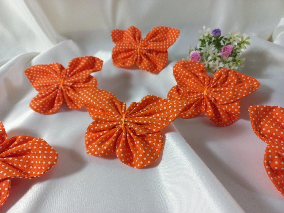 2li Turuncu Puantiyeli kelebek Desenli Fiyonk Toka - Görsel 5